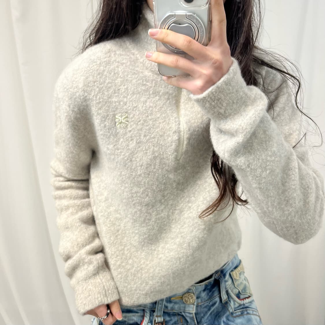 Satur Oatmeal Mohair Half-zip Knit 상품이미지3