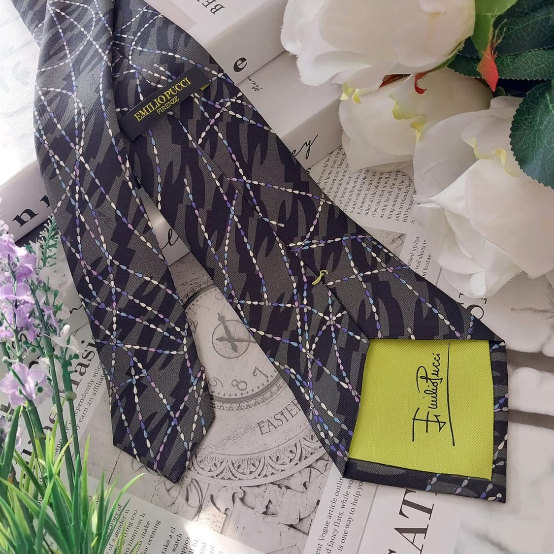 에밀리오 푸치 실크 블랙 지오메트릭 넥타이 8.7cm A+등급 K1344 상품이미지4