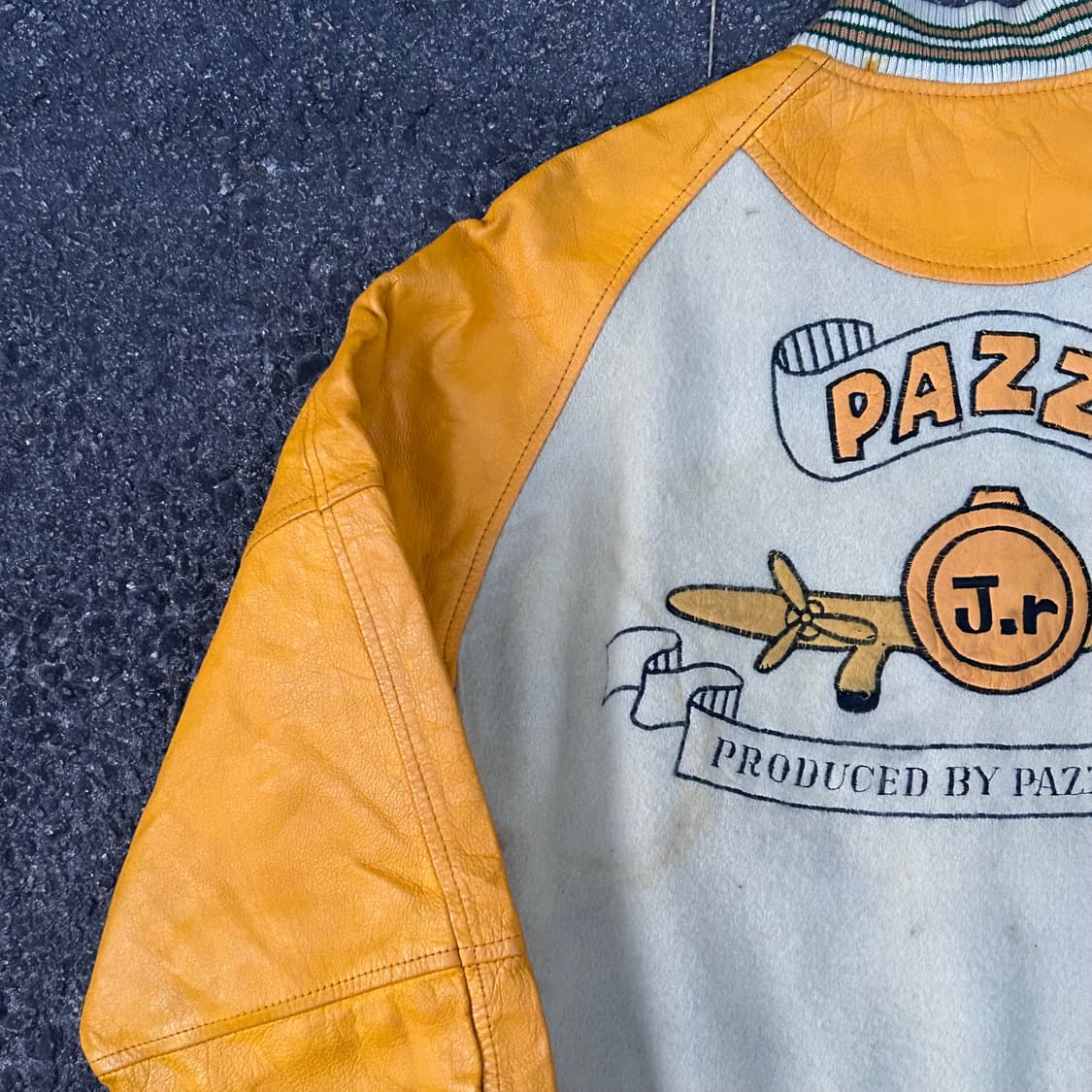 80s PAZZO 일본빈티지 가죽 자수 올드스쿨 바시티 스타디움 자켓 L 상품이미지6
