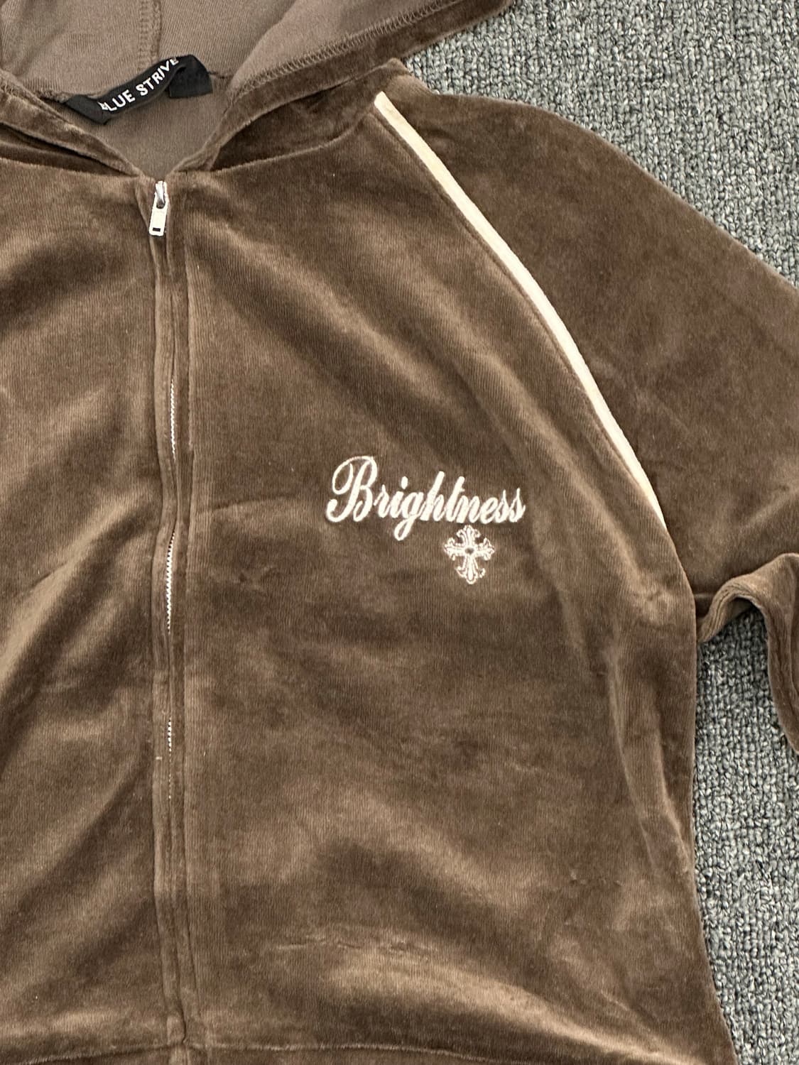 L)BLUE STRIVE 빈티지 여성 벨벳 후드집업 상품이미지3