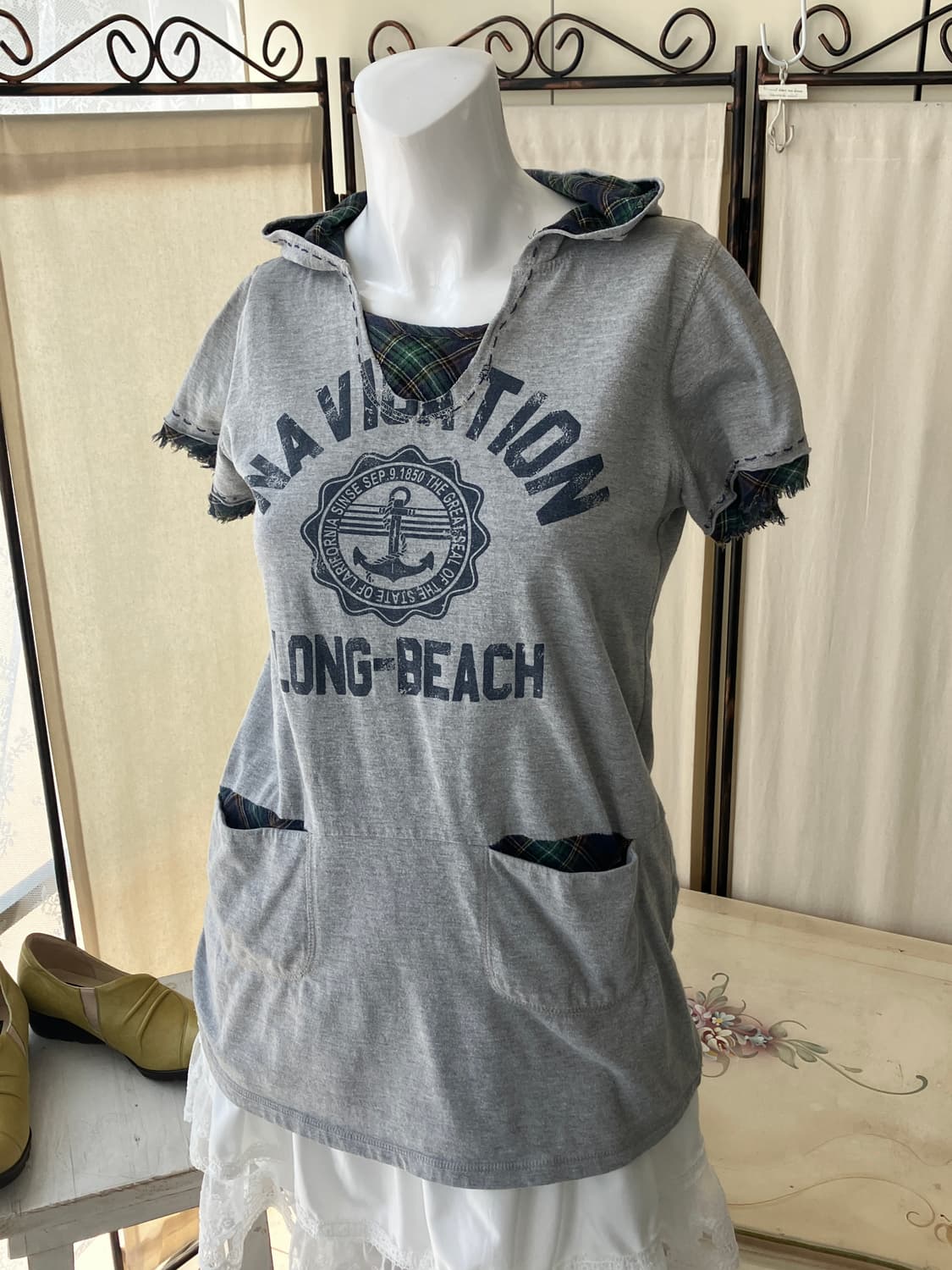  check layered hoodie half t-shirt 상품이미지1