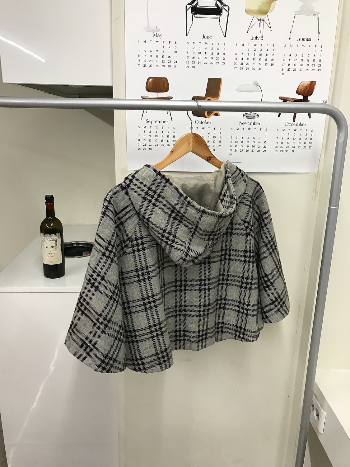 올리브데 올리브 체크 후드 망토 자켓 상품이미지2