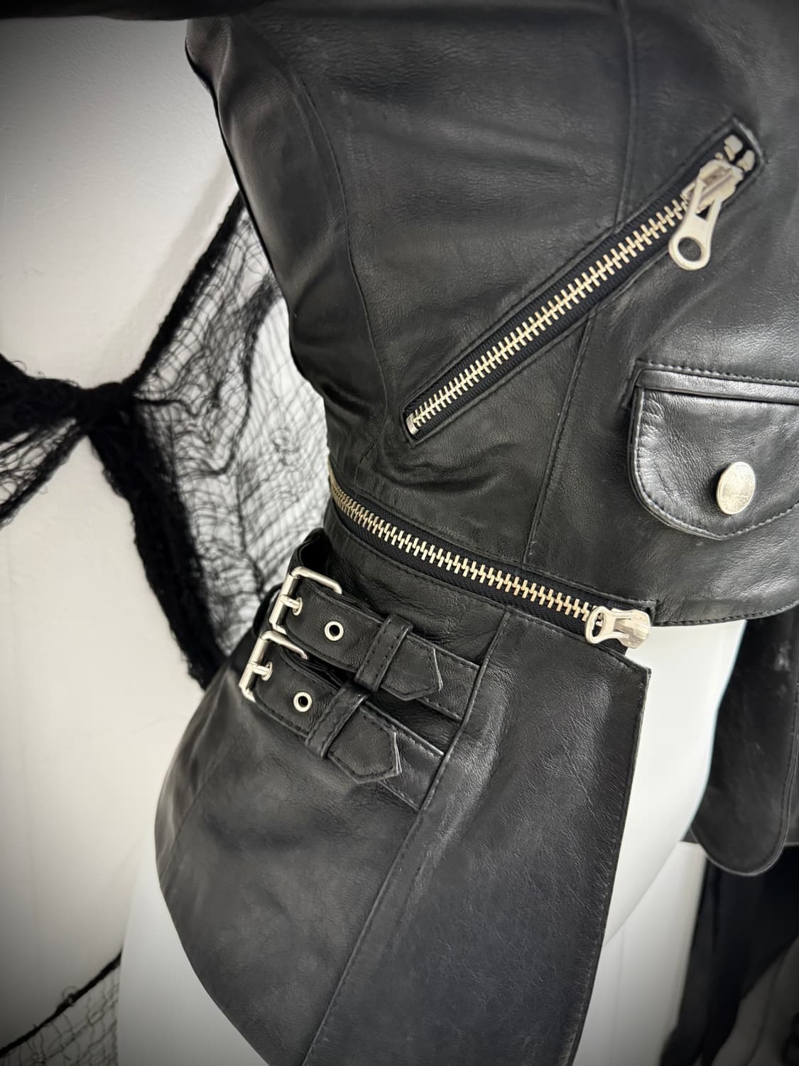 Punk mood real leather jacket 상품이미지4