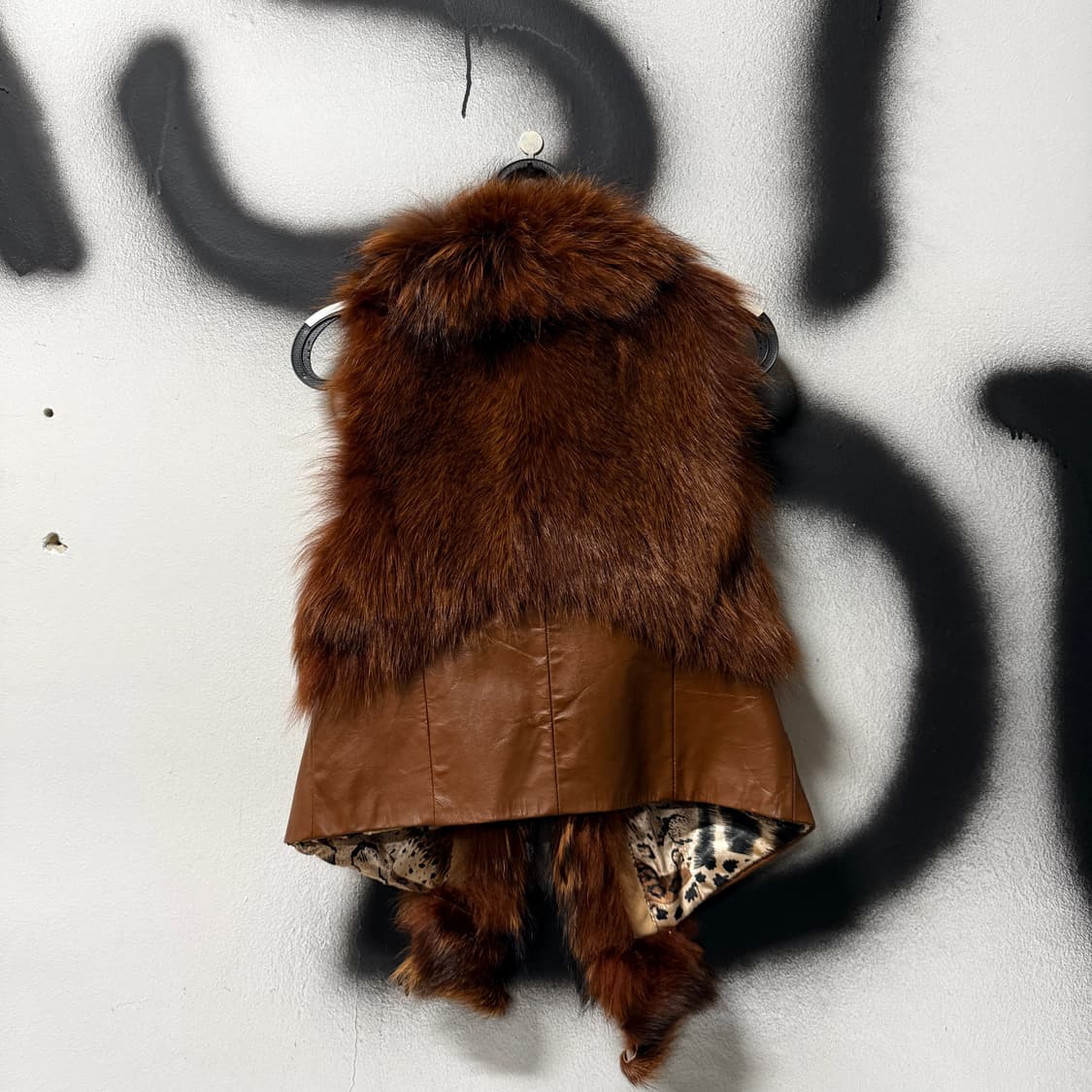 VTG 빈티지 100% 쉽스킨 폭스퍼 트리밍 보헤미안 가죽 베스트 상품이미지2