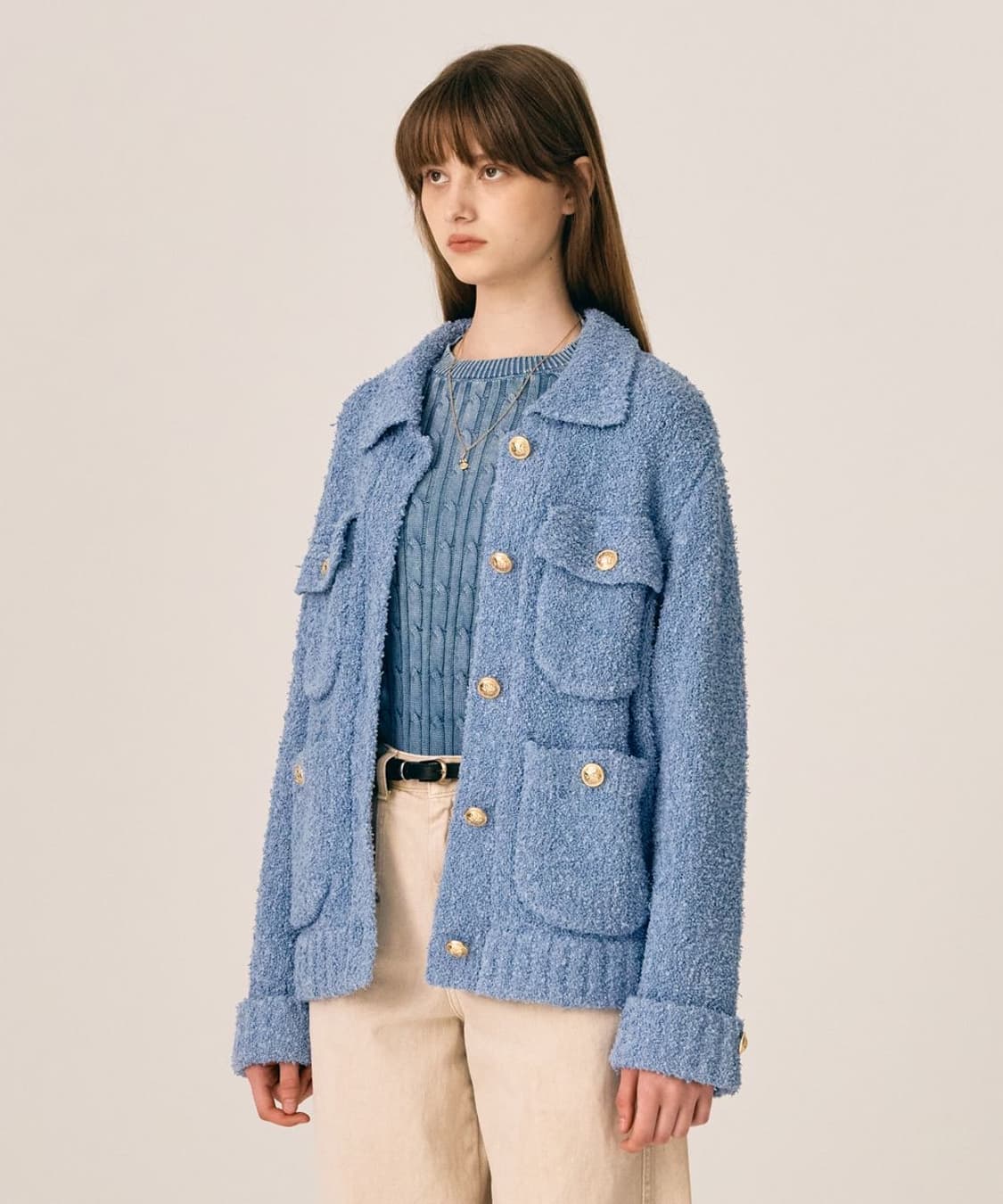 세터 부클 트위드 칼라 니트 가디건 자켓 상품이미지6