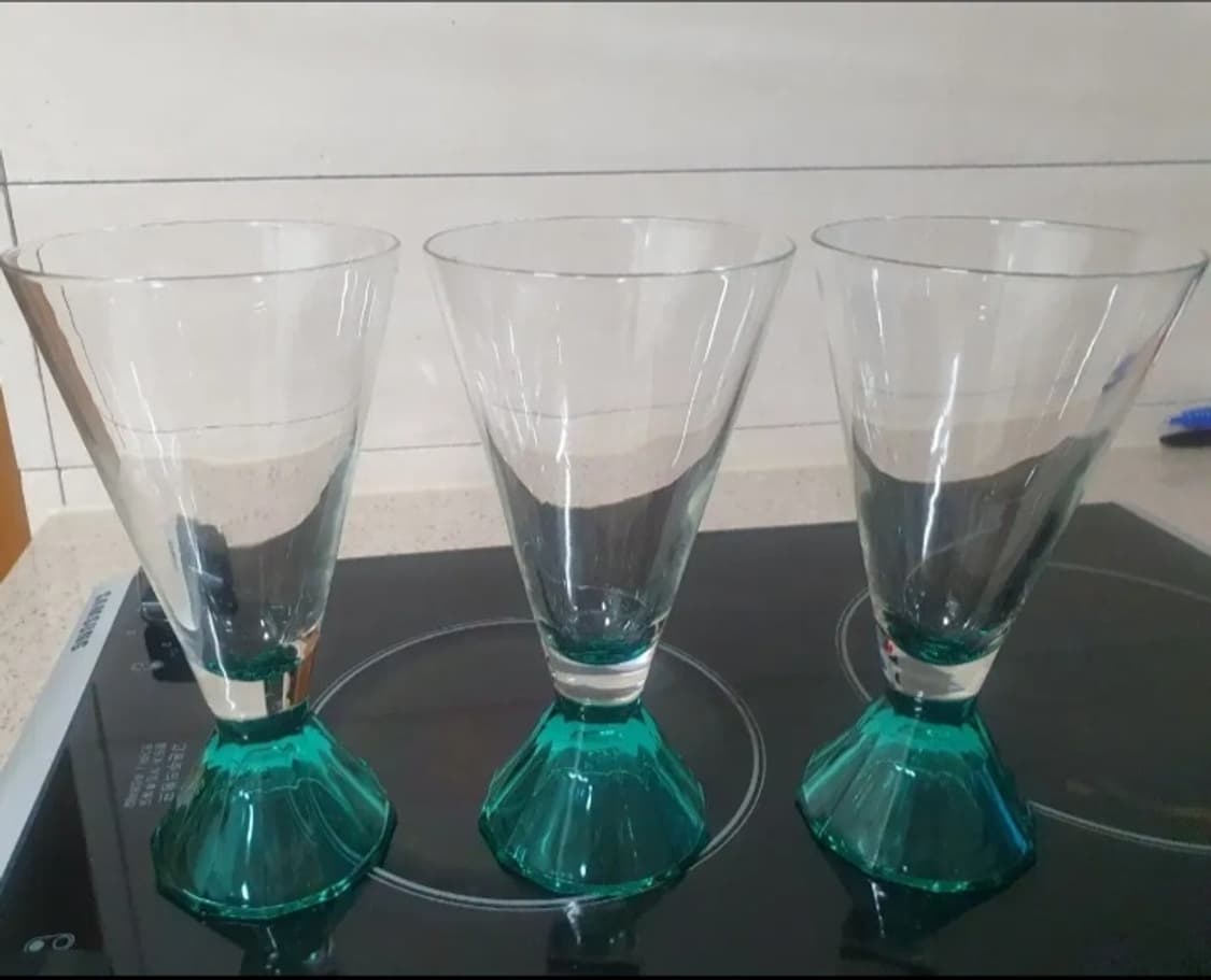 70's 앤틱 블루스템 유리잔 3개 상품이미지1