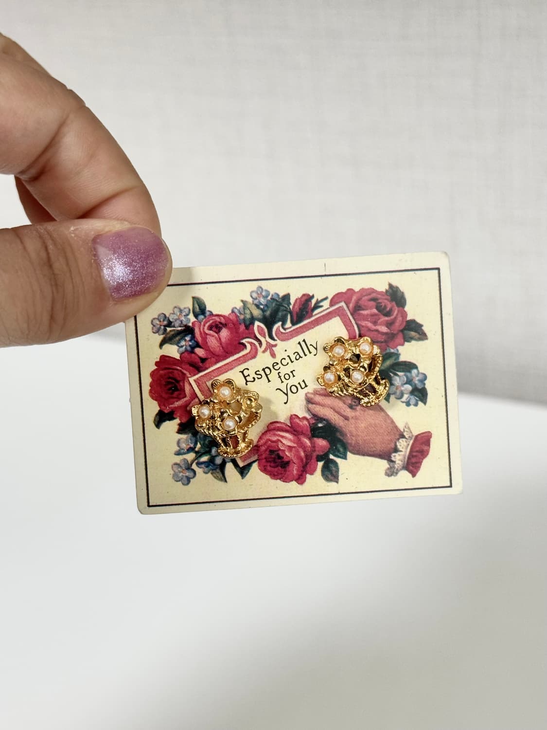 AVON 빈티지 골드 진주 꽃바구니 귀걸이 상품이미지3