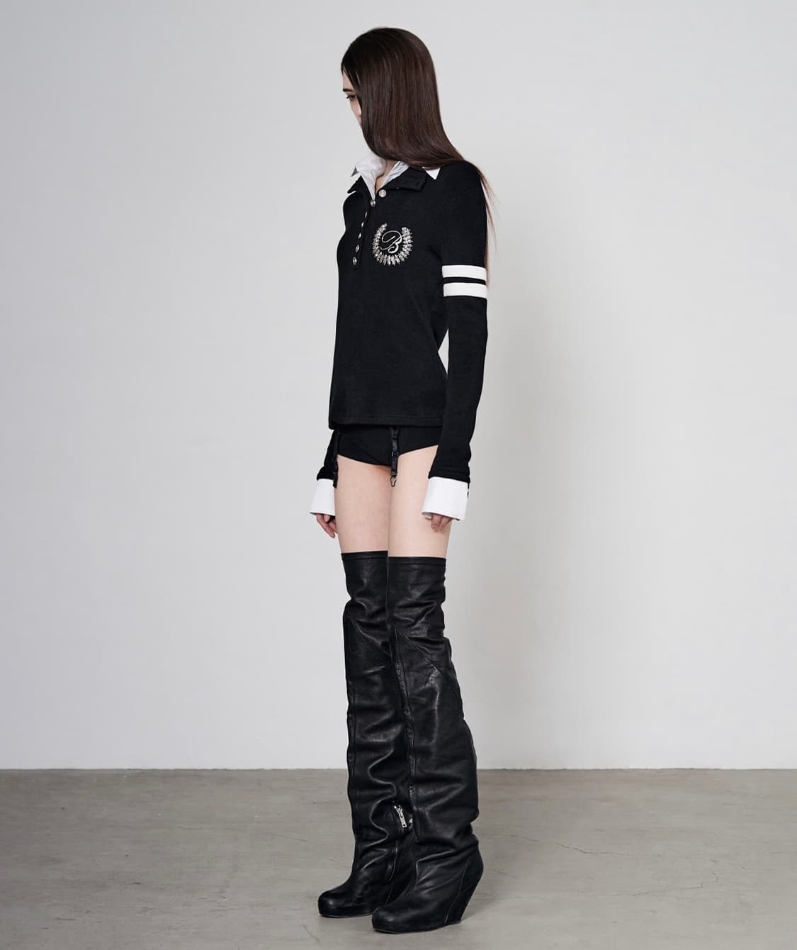 본네 bonnae Beaded double collar top Black 상품이미지4