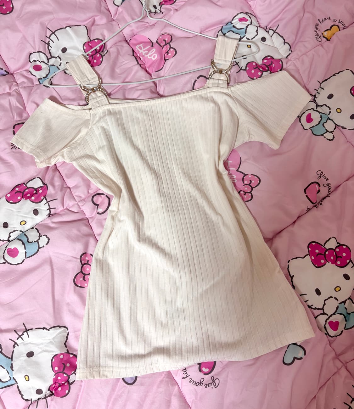 갸루 큐빅 민소매 끈 반팔 니트 티 상품이미지1