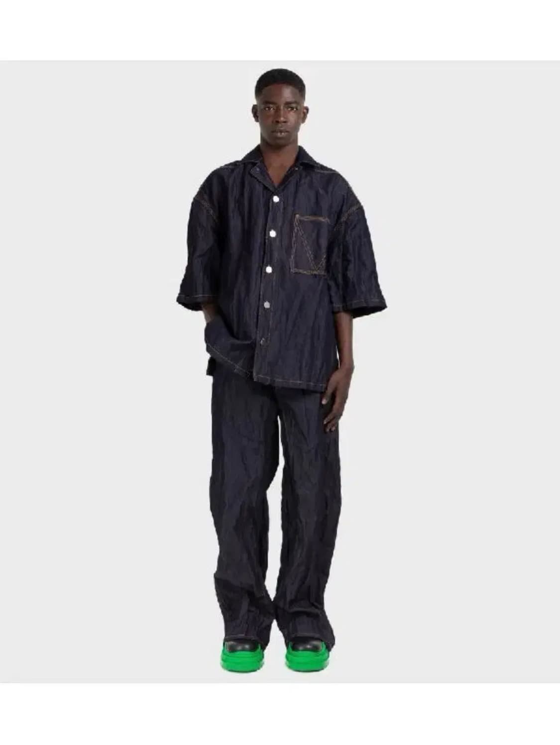 [48] 보테가베네타 메탈릭 크링클 트윌 생지 데님 반팔 셔츠 자켓 상품이미지1