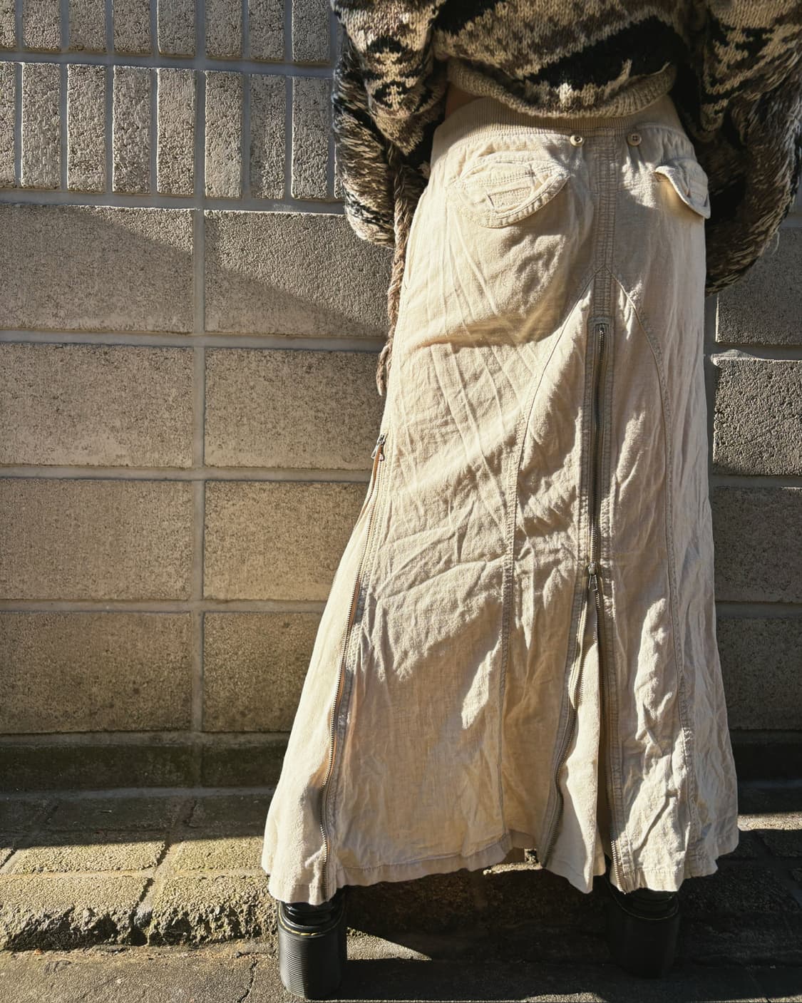 고아 멀티버튼 아이보리 밴딩 롱 스커트 상품이미지6