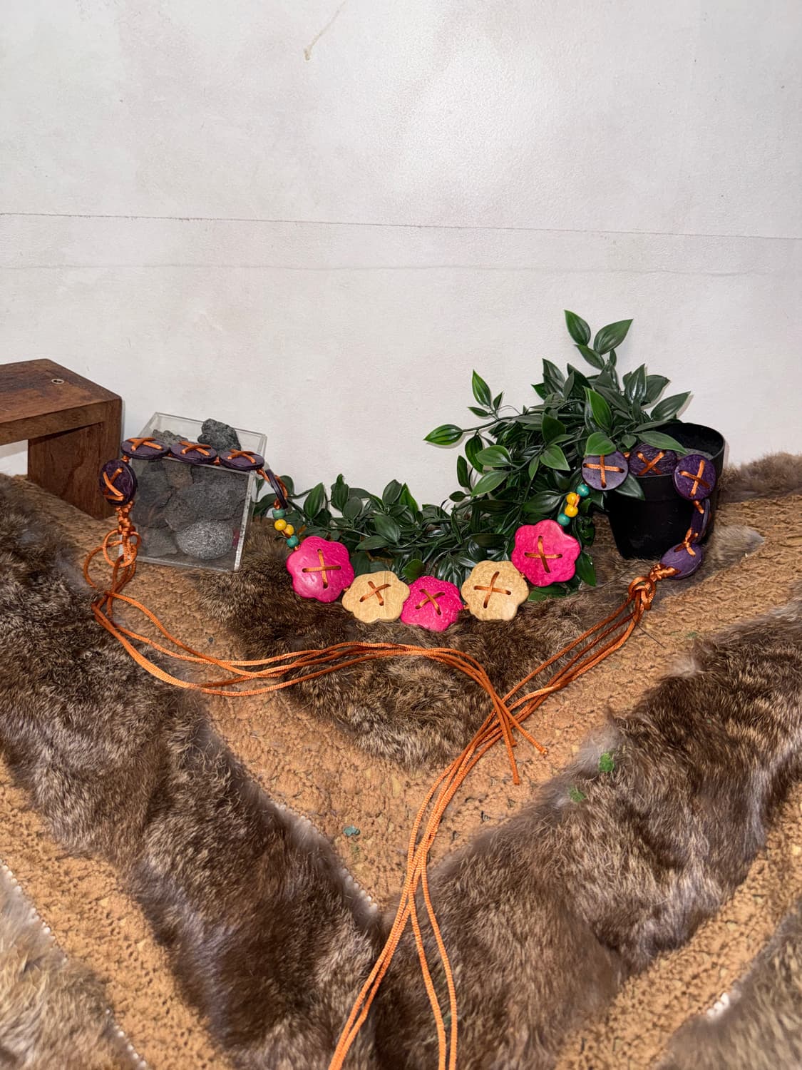 Vivid color mix wood flower strap belt 상품이미지1