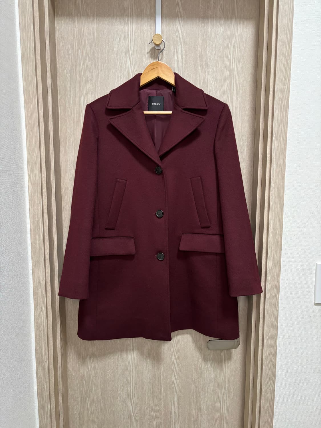 민트급)띠어리 여성 캐시미어 블렌드 4포켓 하프코트M/버건디 상품이미지1