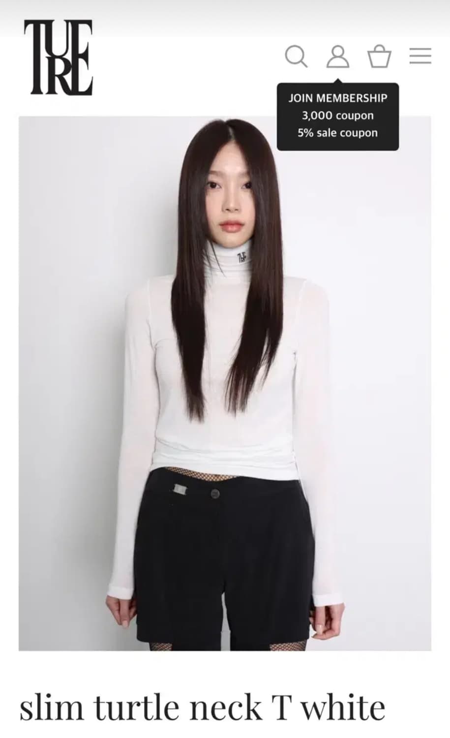 티유알이(T.U.R.E) 오브이 슬림 터틀 넥 티 아이보리 상품이미지1
