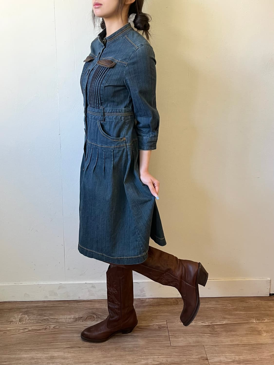 Coomb 도트 버튼 데님 원피스 상품이미지6