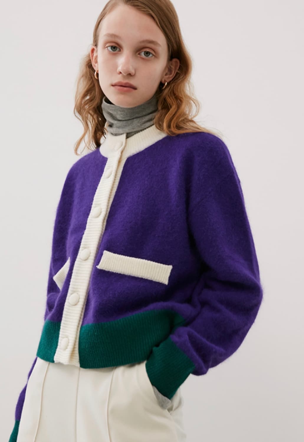 ROCKET X LUNCH 앙고라 배색 가디건 상품이미지1