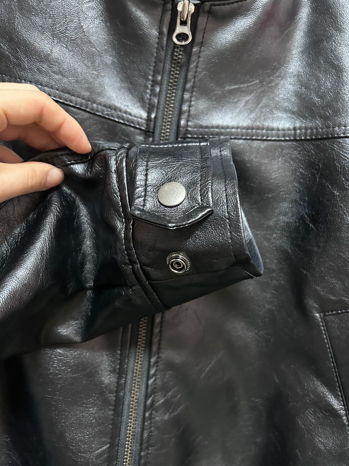 블랙 스탠드 헨리넥 래더 자켓 상품이미지5