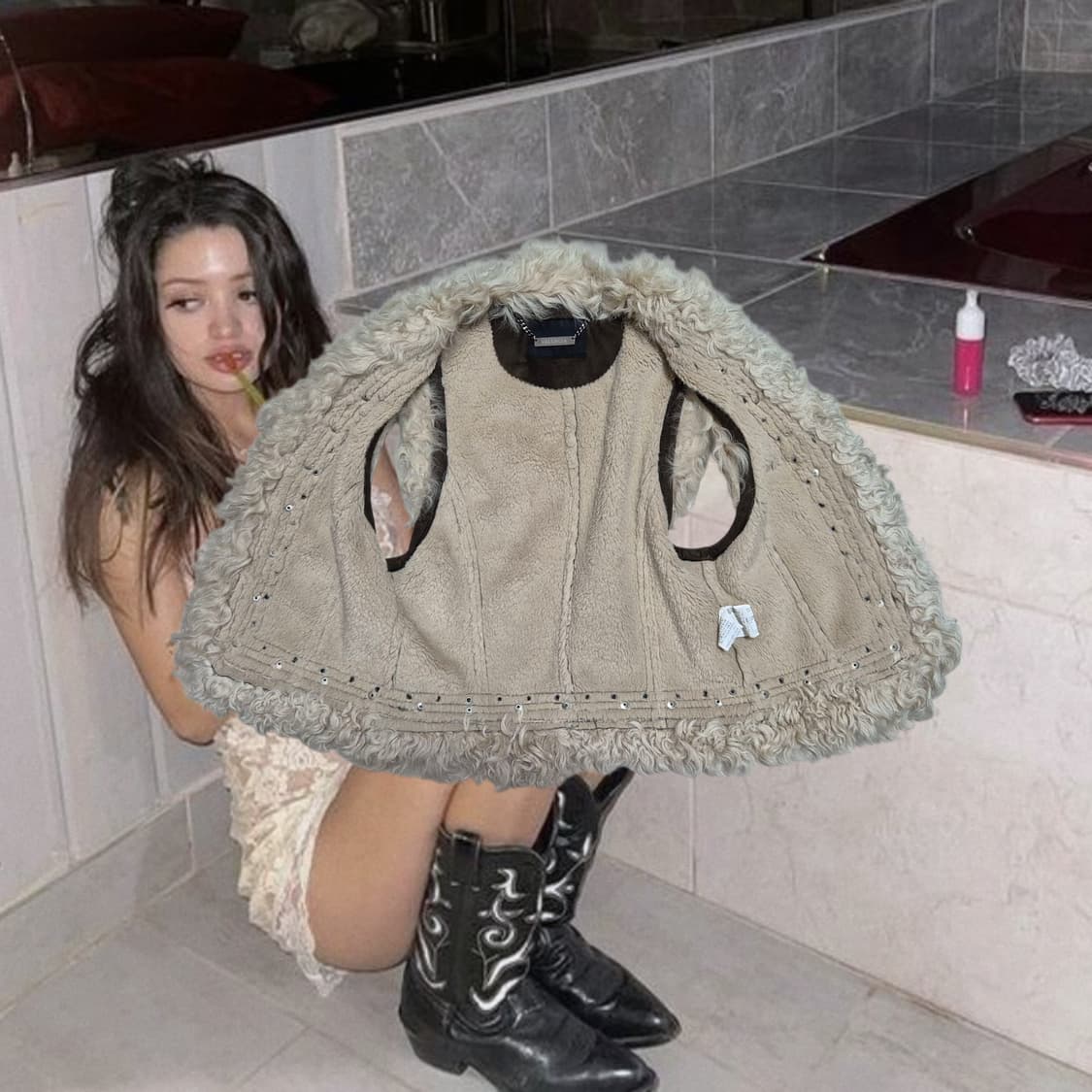 Vintage 03 Lambs Fur leather vest Jacket 상품이미지3