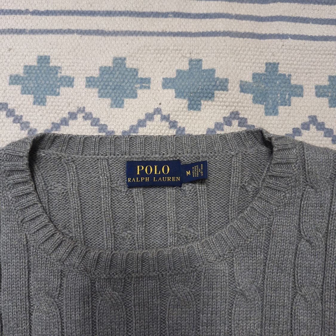 폴로랄프로렌 그레이 화이트포니 케이블 꽈배기 패턴 코튼 라운드넥 니트 S 상품이미지6