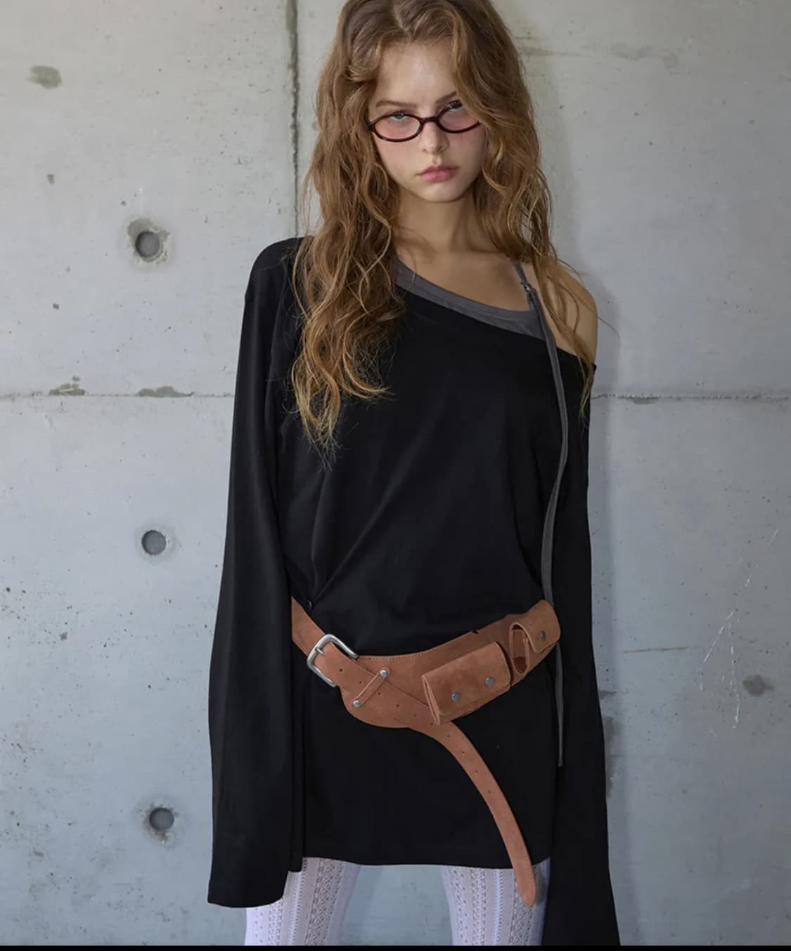 렌세 리얼 소가죽 스웨이드 포켓 벨트 브라운 새상품 상품이미지3