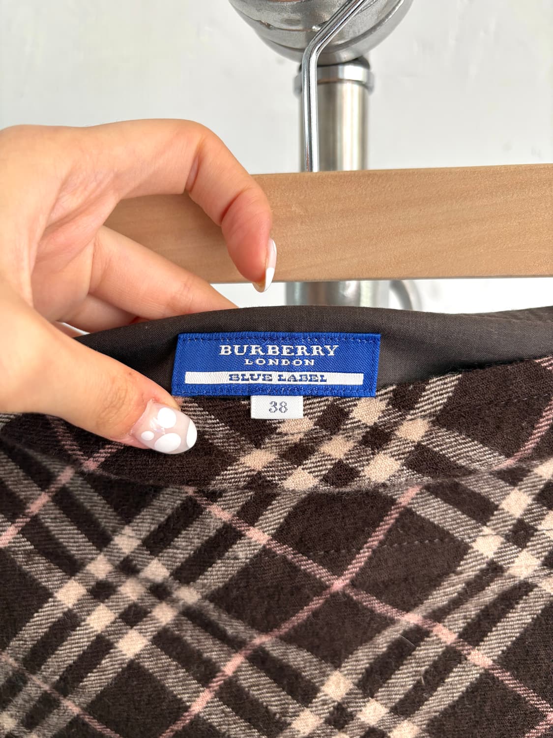 Burberry 버버리 블루라벨 브라운 체크 울 미니 스커트 상품이미지4