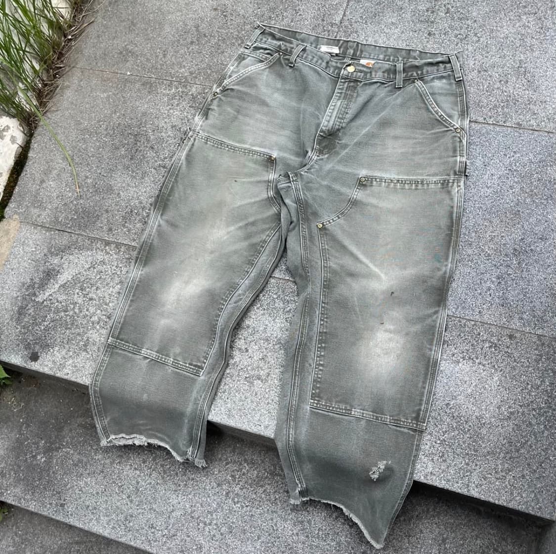 38*30) 칼하트 덕캔버스 더블니 모스그린 상품이미지1