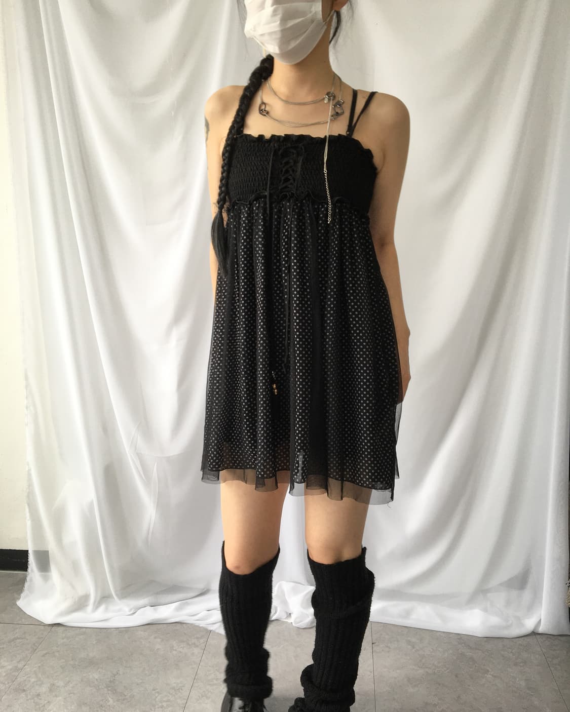 Lace up point dot pattern she layered sl 상품이미지1