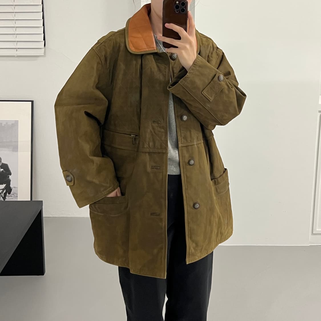 빈티지 이탈리안 레더 워크 자켓(올리브 브라운) 상품이미지1