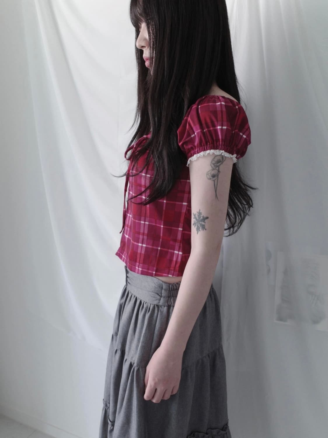 올아카이브 빈티지 체크 레이스 블라우스 레드 브랜디멜빌 베이비랩 상품이미지6