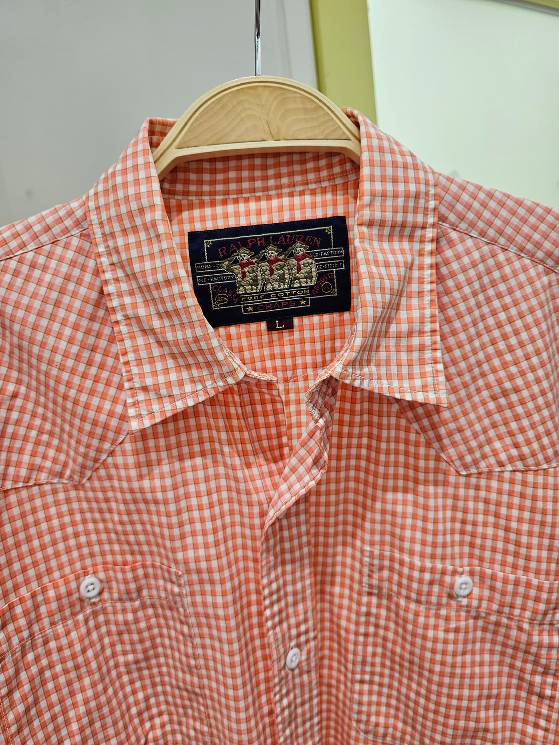 90's Ralph Lauren Chaps 보이스카웃라벨 오렌지 체크셔츠 상품이미지2
