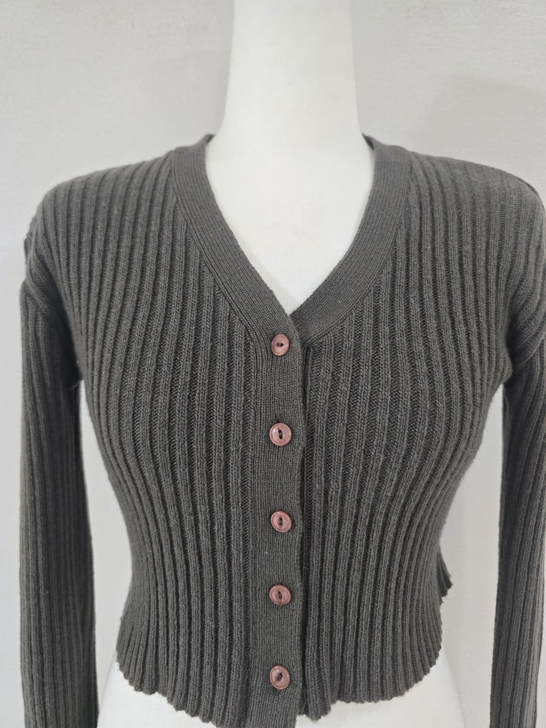 미스치프 골지 크롭 가디건 카키브라운 상품이미지3