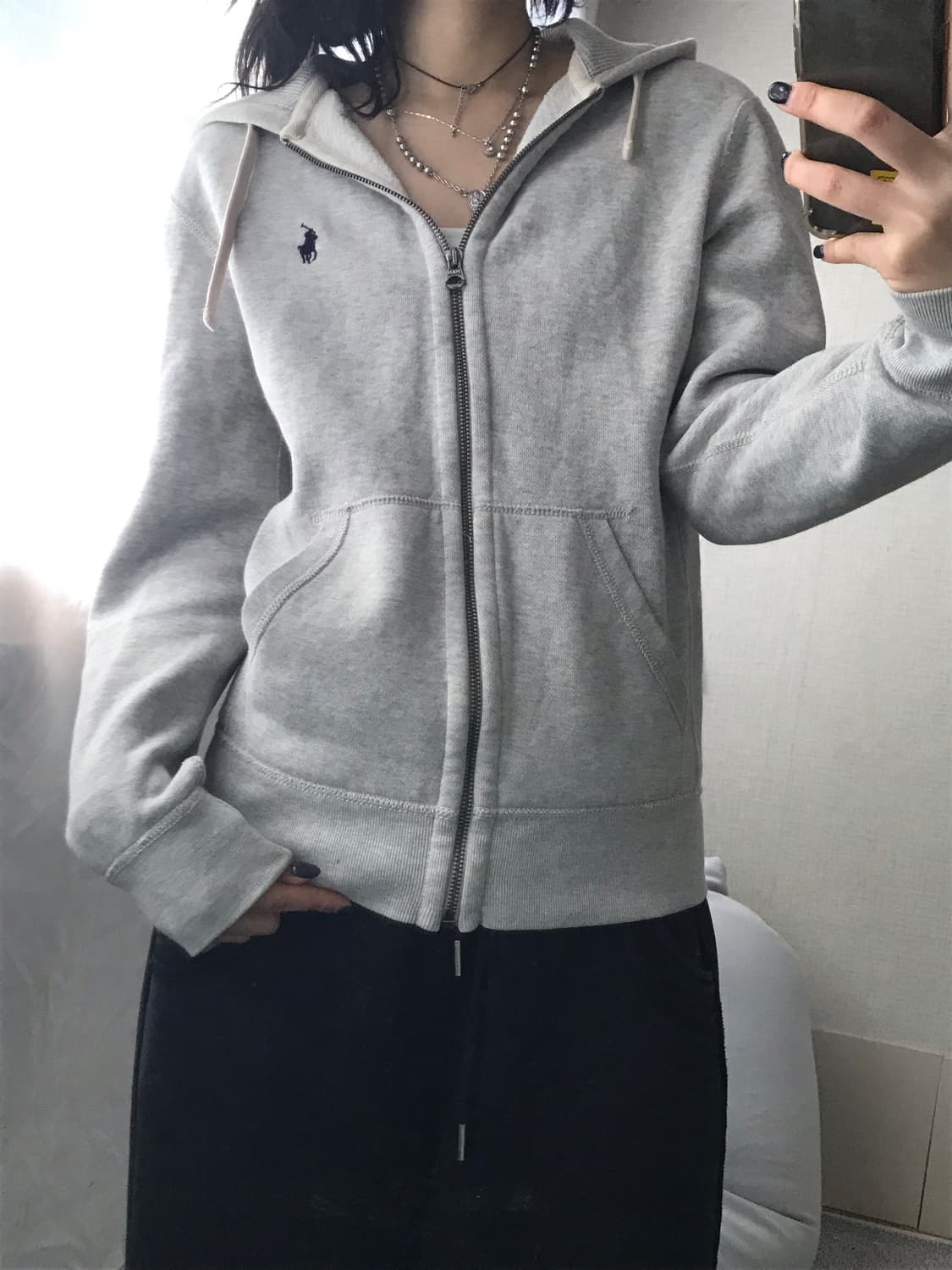 폴로 그레이 스웻 후드집업 상품이미지3