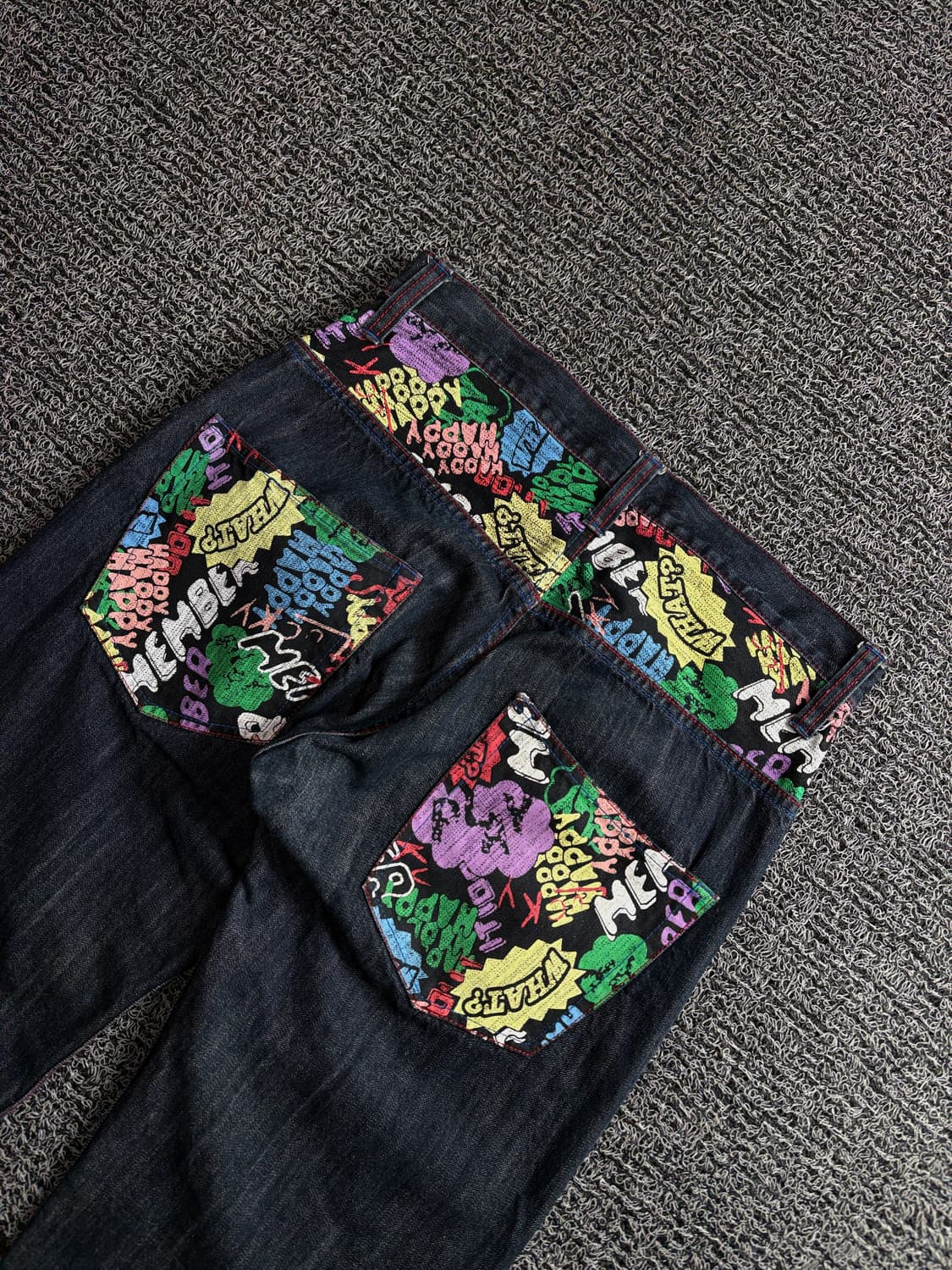 일본 빈티지 패치워크 그래픽 루즈핏 데님 팬츠 3886 상품이미지6