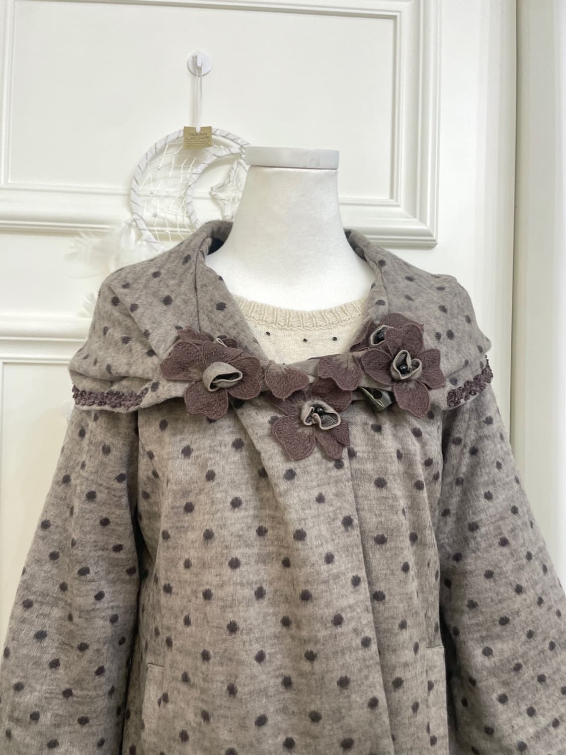 brown dot soft unbalance flower lace poi 상품이미지7