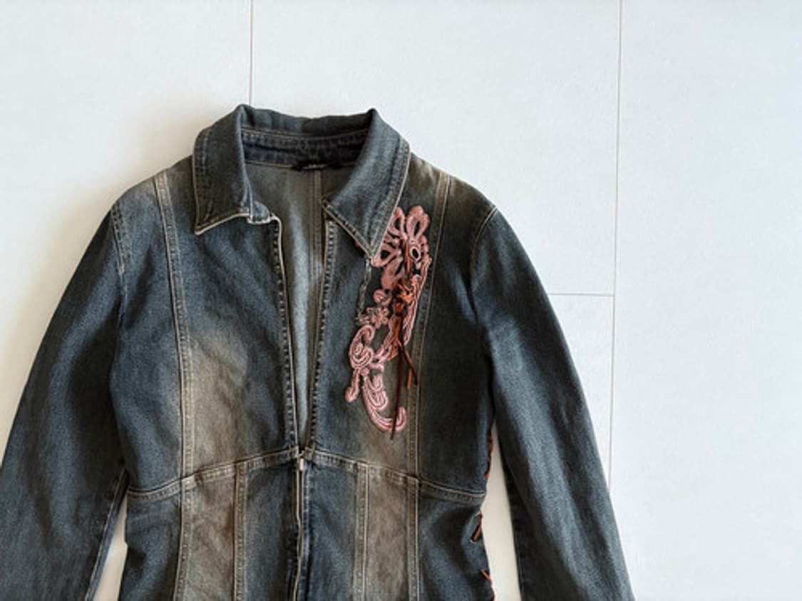 y2k lace trim denim jacket 상품이미지2
