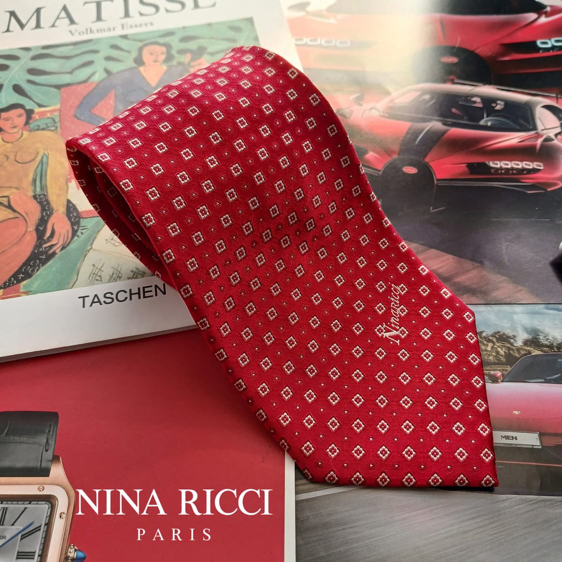 니나리치 실크 레드 패턴 넥타이 9.6cm A등급 A18641
 상품이미지1