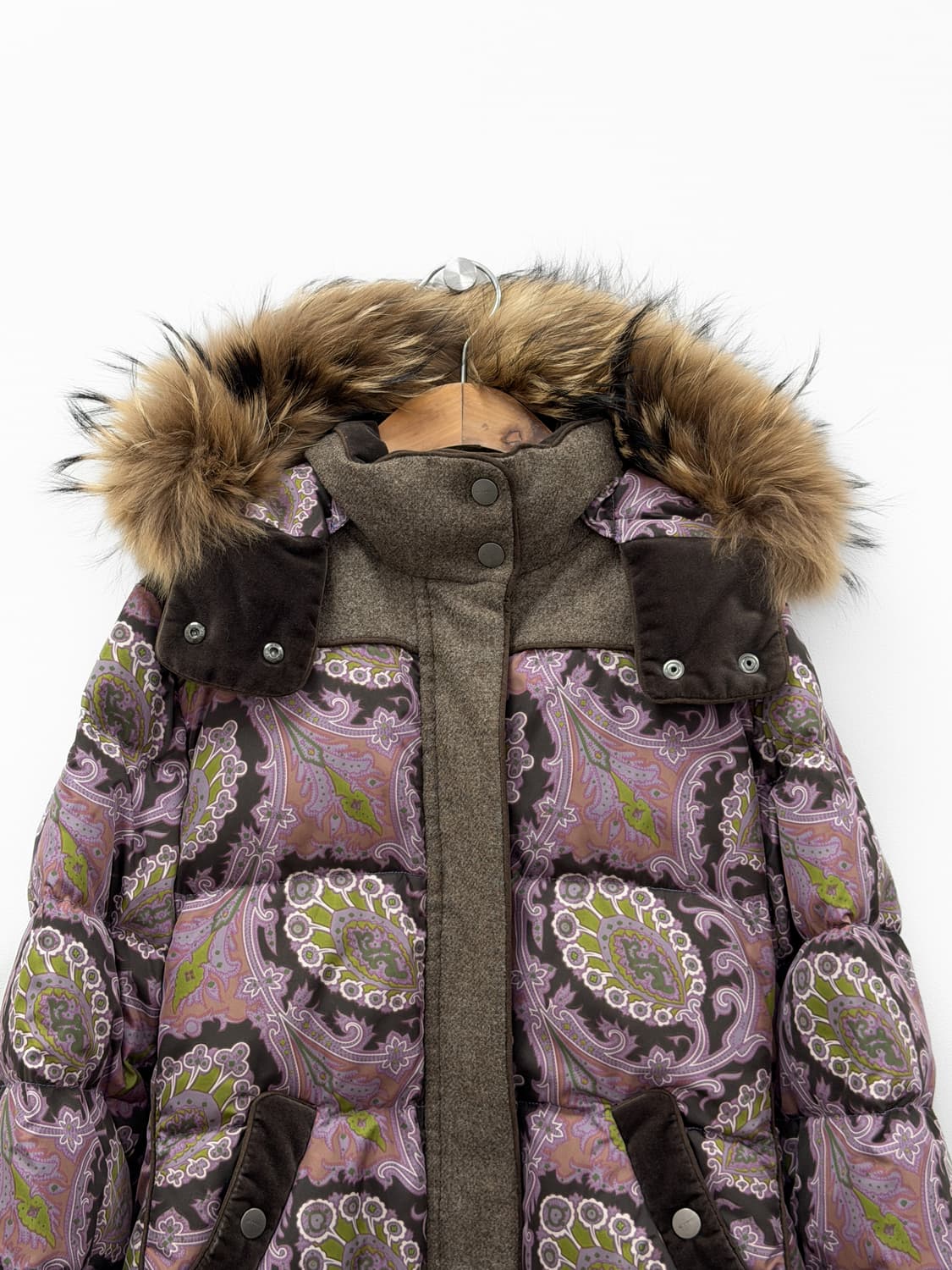 에트로 페이즐리 패턴 울 트리밍 라쿤 퍼 구스다운 자켓 상품이미지4