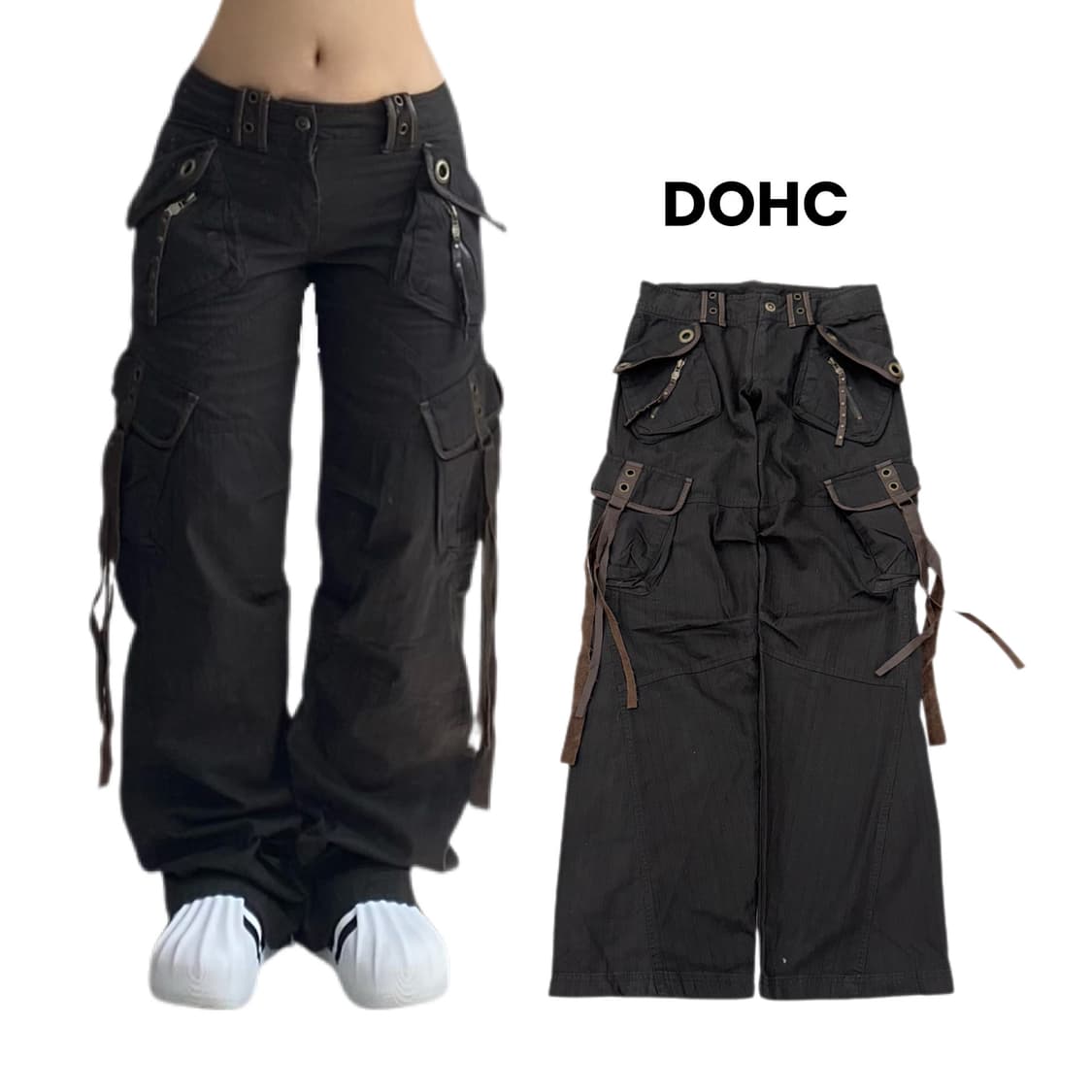 DOHC 멀티포켓 Y2K 탄창 가죽도킹 와이드 카고팬츠 상품이미지1