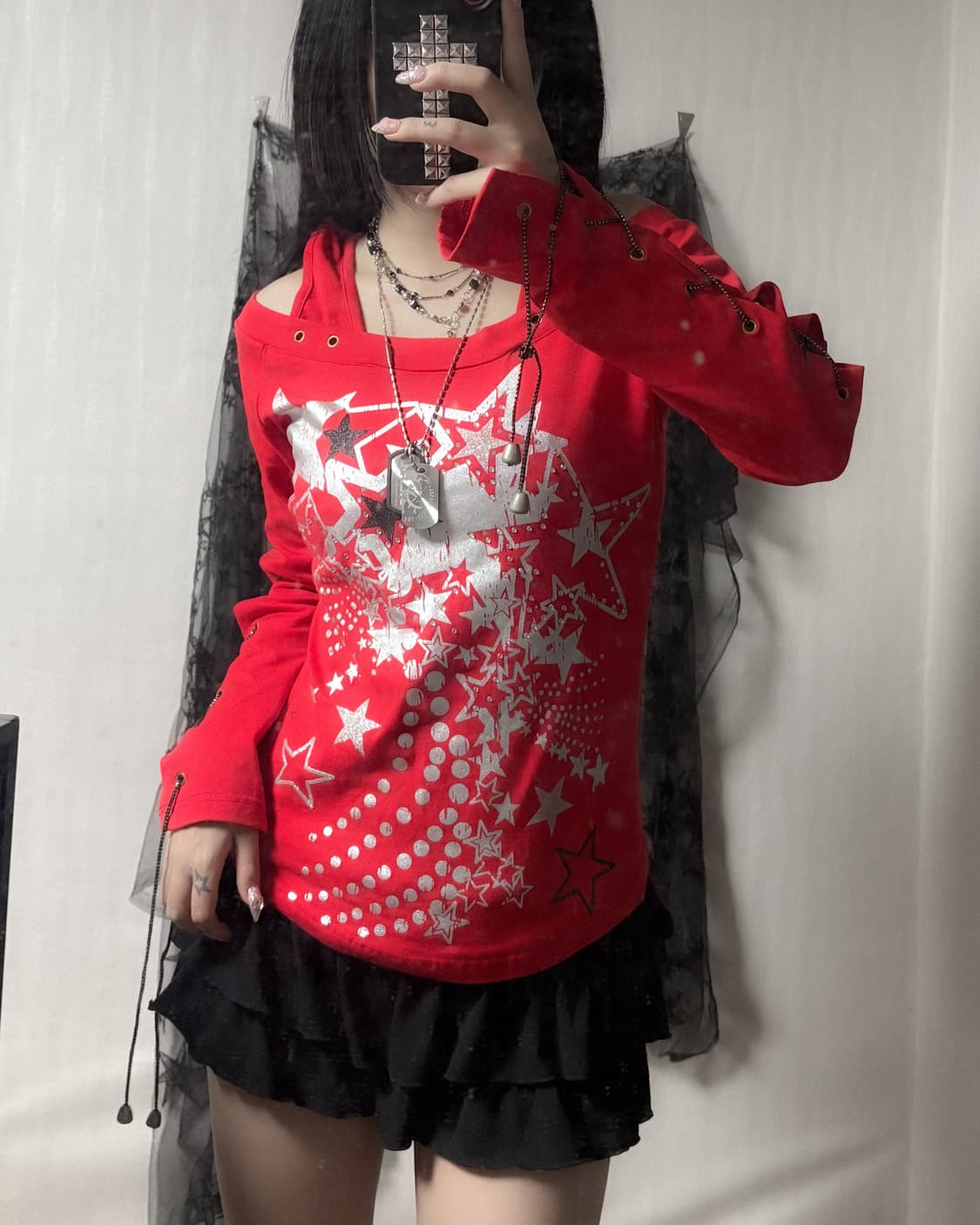 펑크 y2k 스타 아일렛 포인트 롱슬리브  상품이미지1