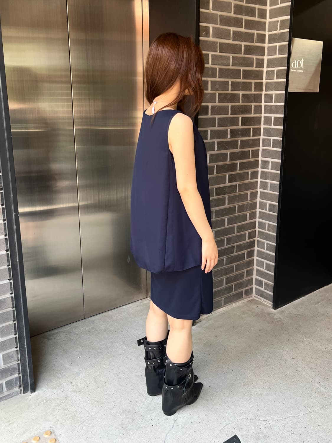 레이어드 쉬폰 원피스 네이비 상품이미지4
