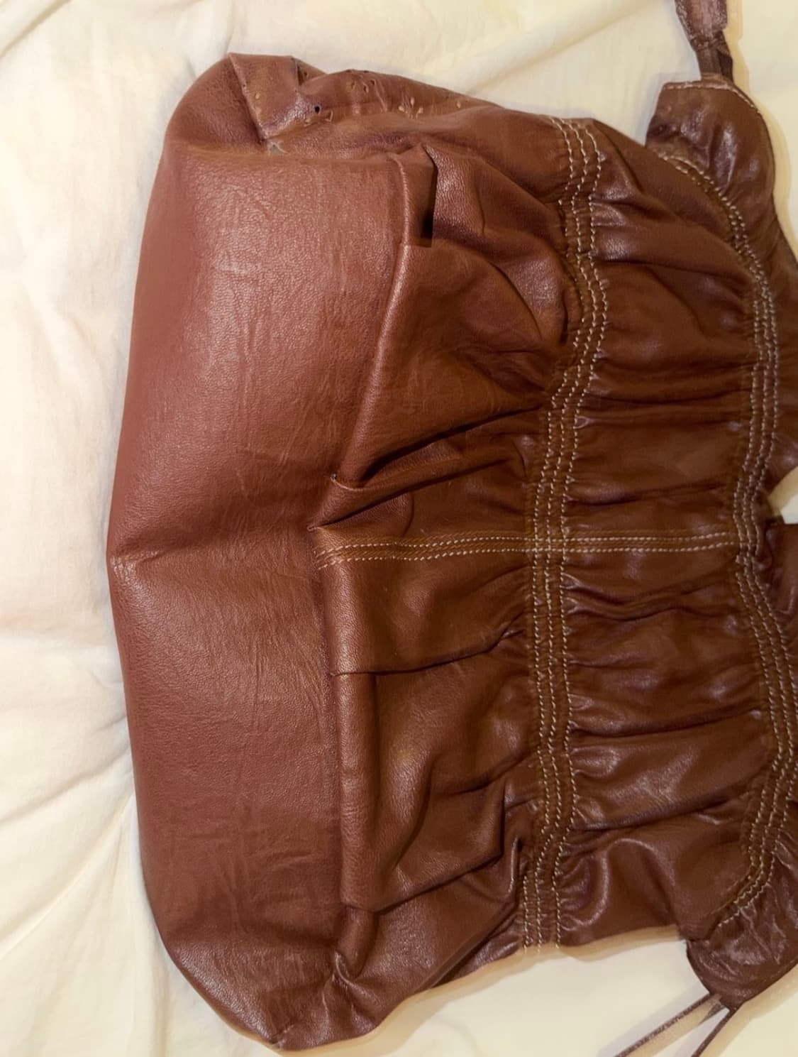 그런지페어리 브라운 레더 셔링 숄더백 모리걸 하구미 보헤미안 상품이미지9