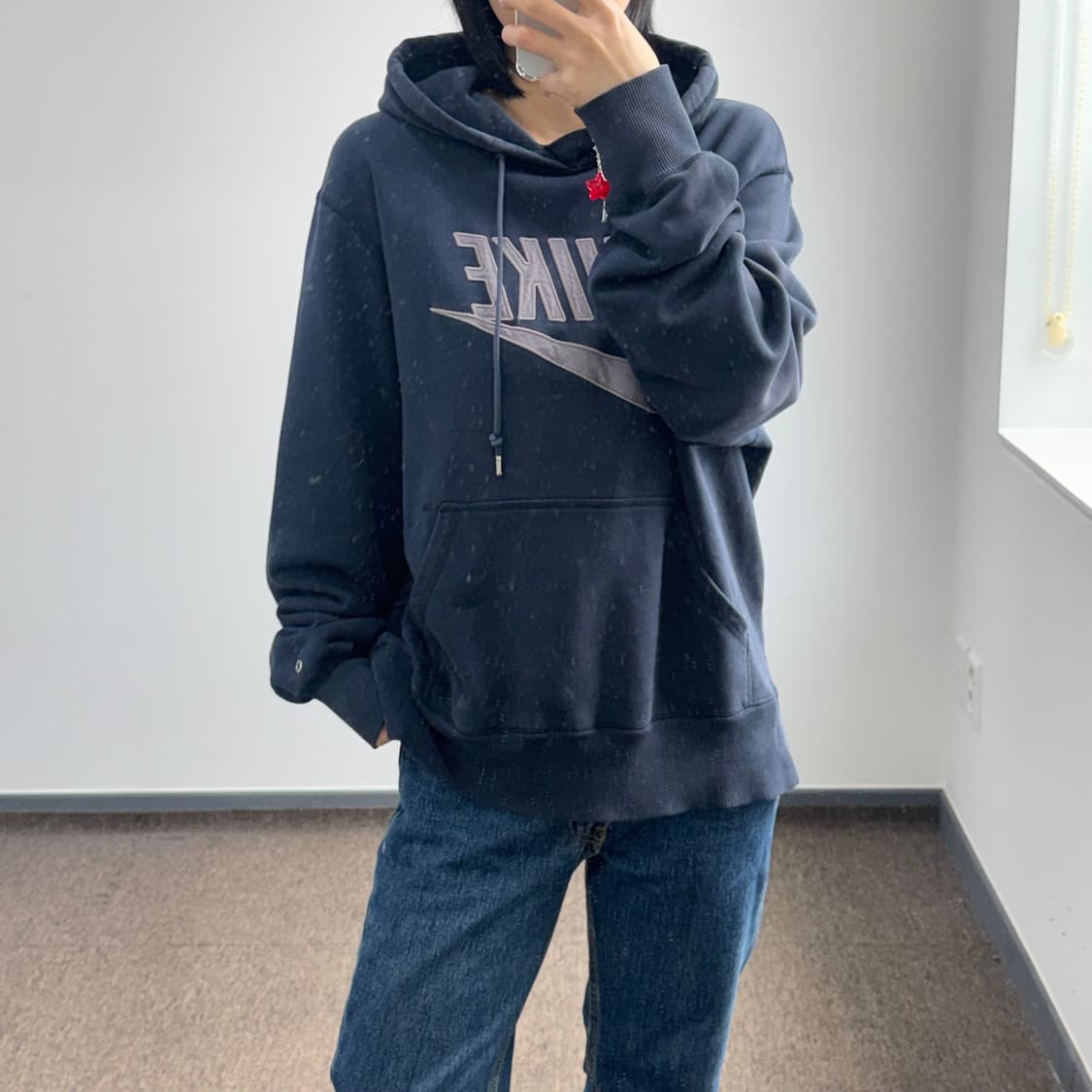 Nike 나이키 그레이 로고 네이비 후드티 상품이미지1