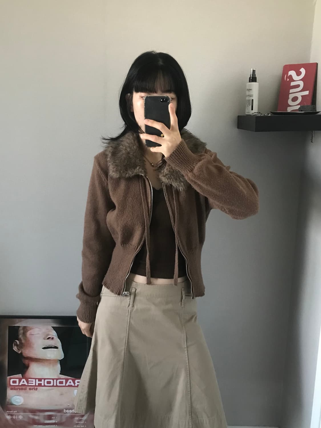 빈티지 니트 집업 브라운 울프죠 상품이미지4