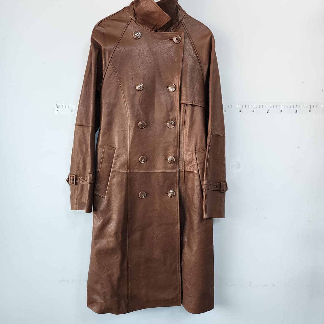 로보 브라운 가죽 롱 트렌치 코트 상품이미지3