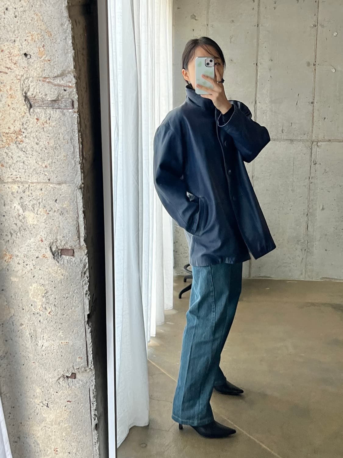 (Rare)90s Lambskin 천연 양가죽 자켓 딥네이비 블루 상품이미지6