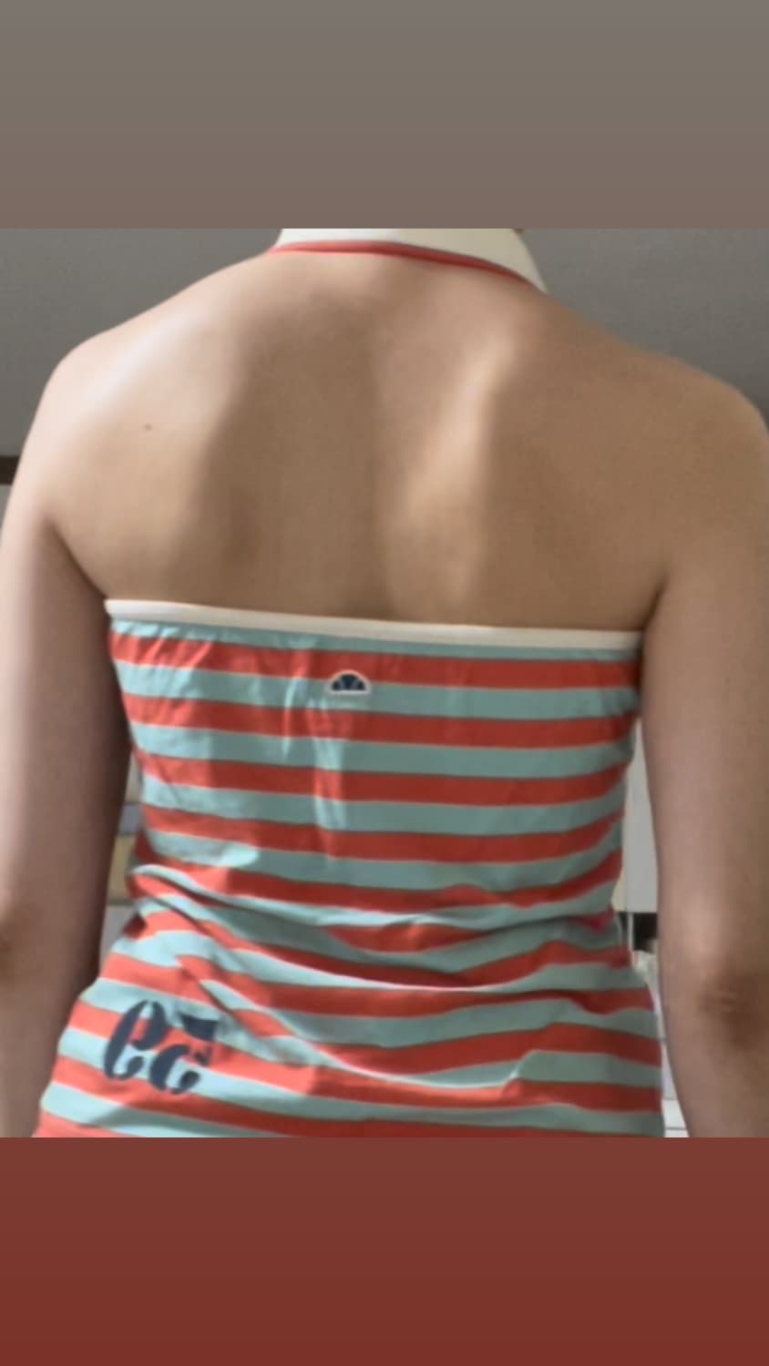 엘레쎄 홀터넥 카라 스트라이프 오렌지 골드글리터반짝이 나시 슬리브리스 상품이미지4