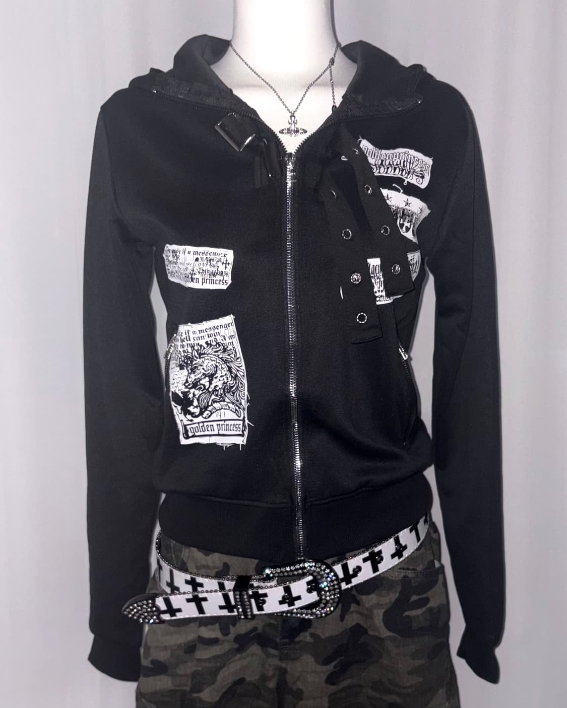 [MISA hoodie] 미사 블랙 해골 펑크 갸루 후드집업 상품이미지3