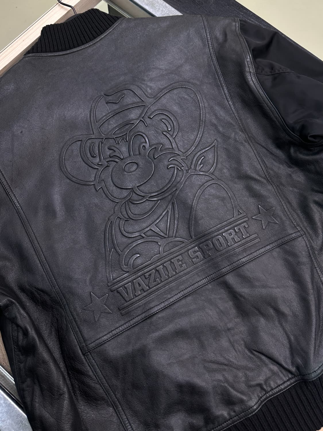 Vaziie 스포츠 카우보이 베어 나일론/레더 램스킨 레더 자켓 상품이미지7