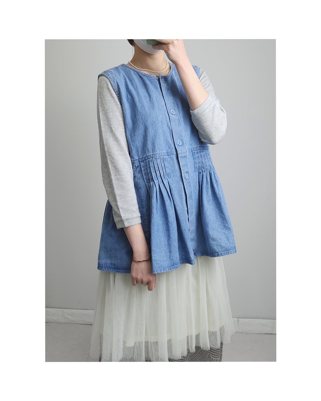 (samansa mos2) 데님 셔링 베스트 상품이미지1