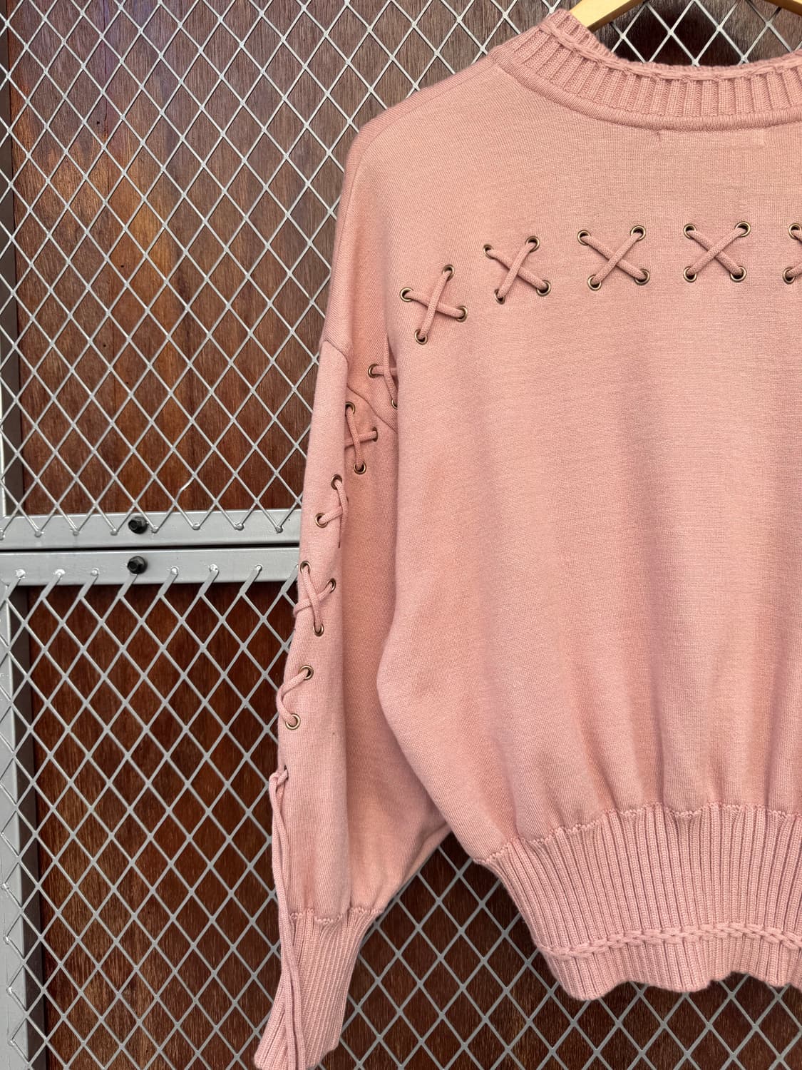 에고이스트 빈티지 스트랩 사선끈 핑크 벌룬 니트집업 가디건 F 상품이미지7